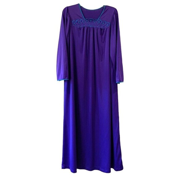 Shadowline Nightgown Chemise Womens Sz Medium Purple Square Neck 3/4 Sleeve
